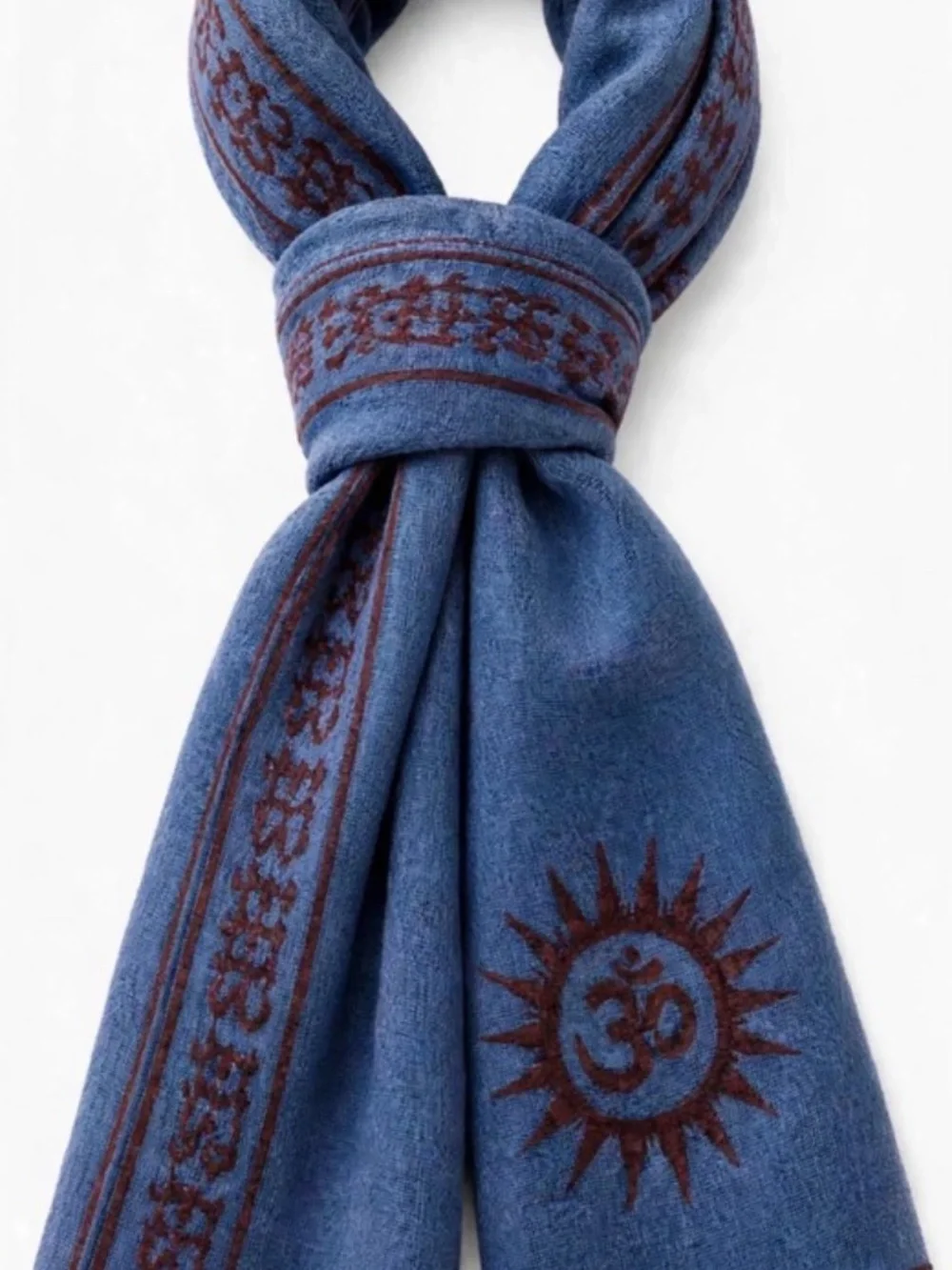 Navy Blue Sheer Rayon Gauze Om Indian Mantra Scarf Meditation Prayer Shawl NEW